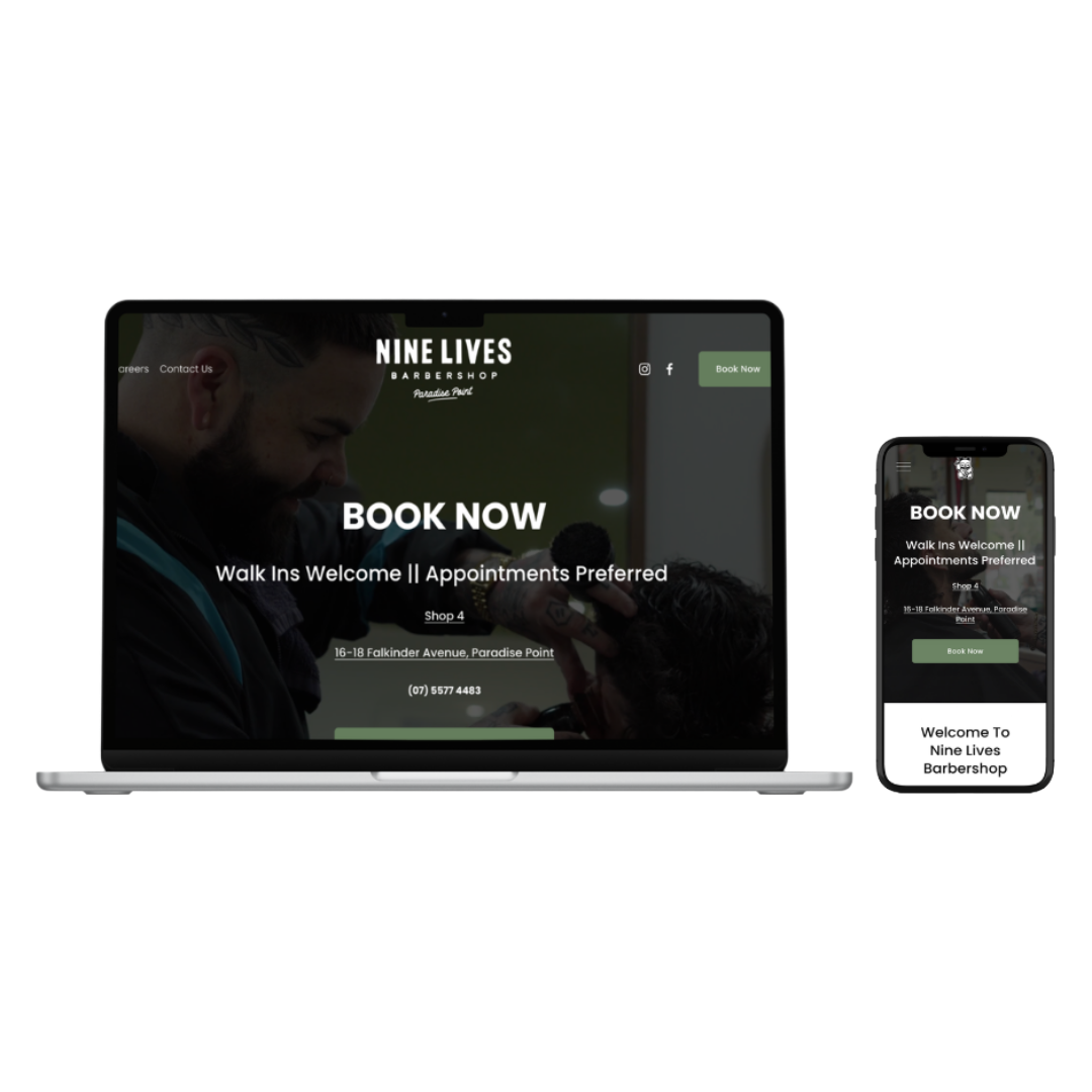 Nine Lives Barbershop website — barbershop booking site built by FSC Digital