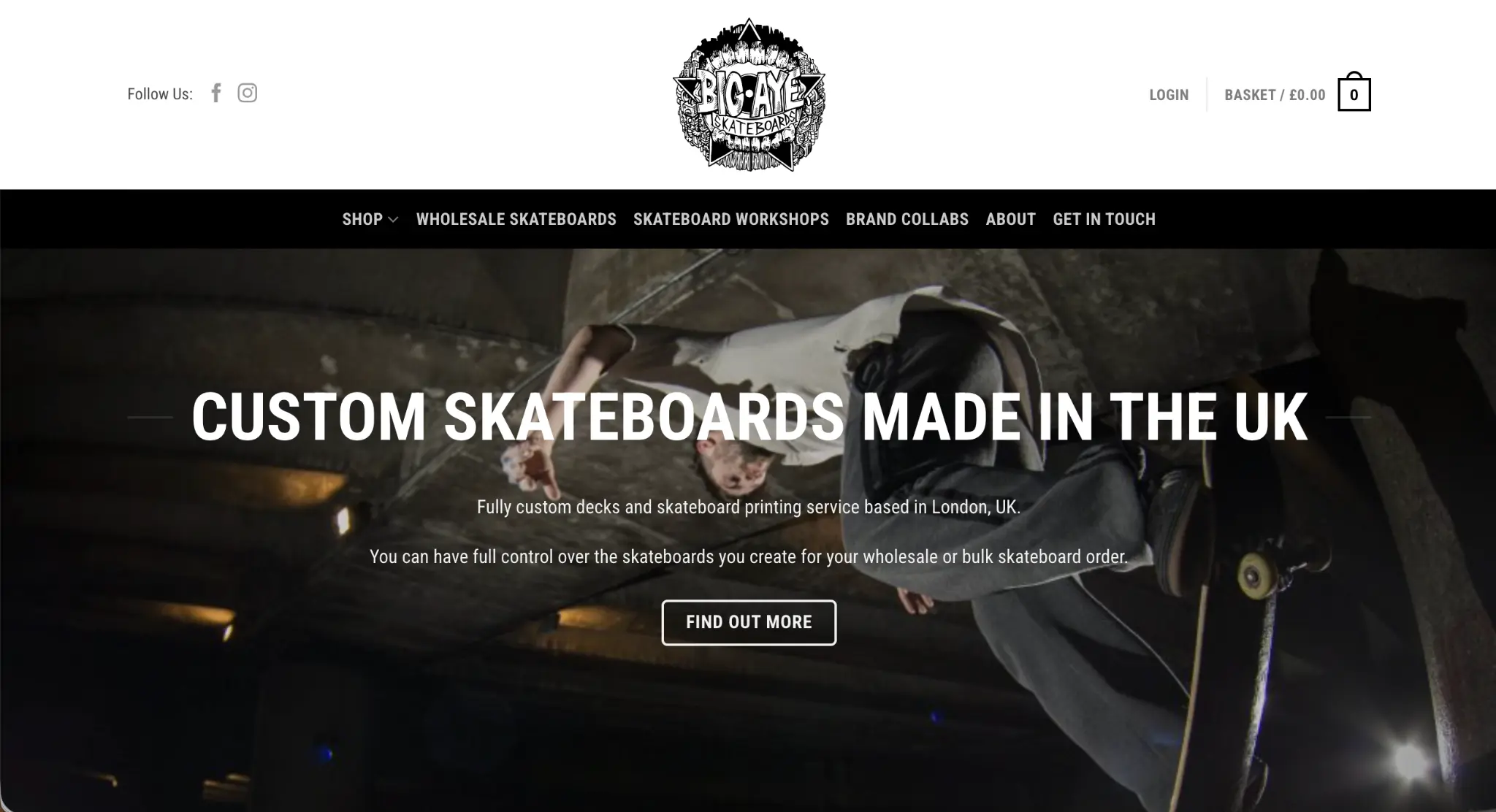 Big Aye Skateboards ecommerce website homepage